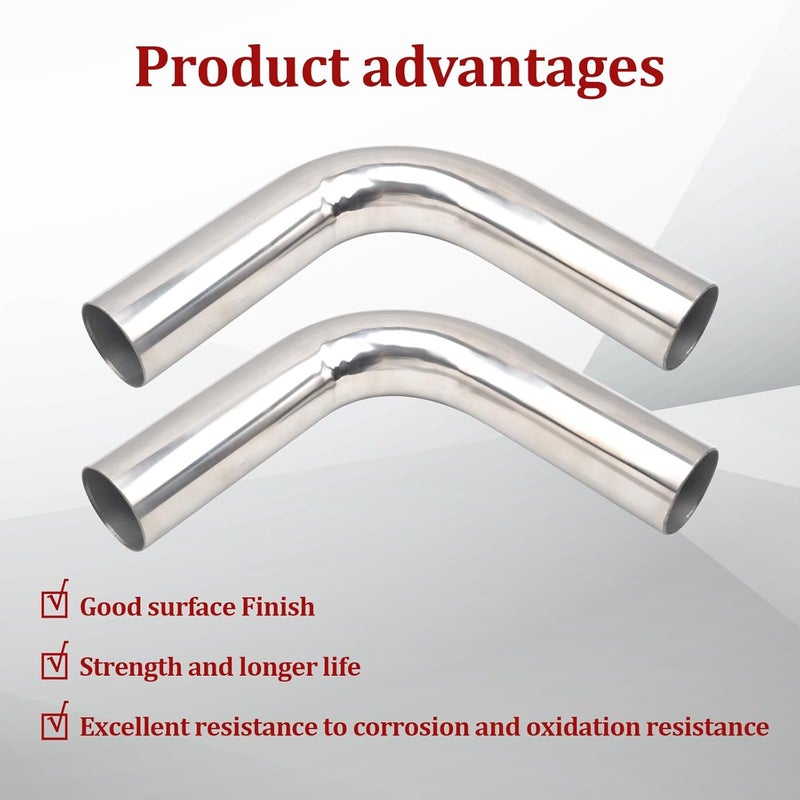 BIGREAT OD 2.5'' Inch (63MM) 90 Degree Bend Elbow Stainless Steel Turbocharger Pipe Tube Intercooler Pipe High Class Brushed Treatment Air Intake Tube Pipe Polished Universal-2PCS - Image 4